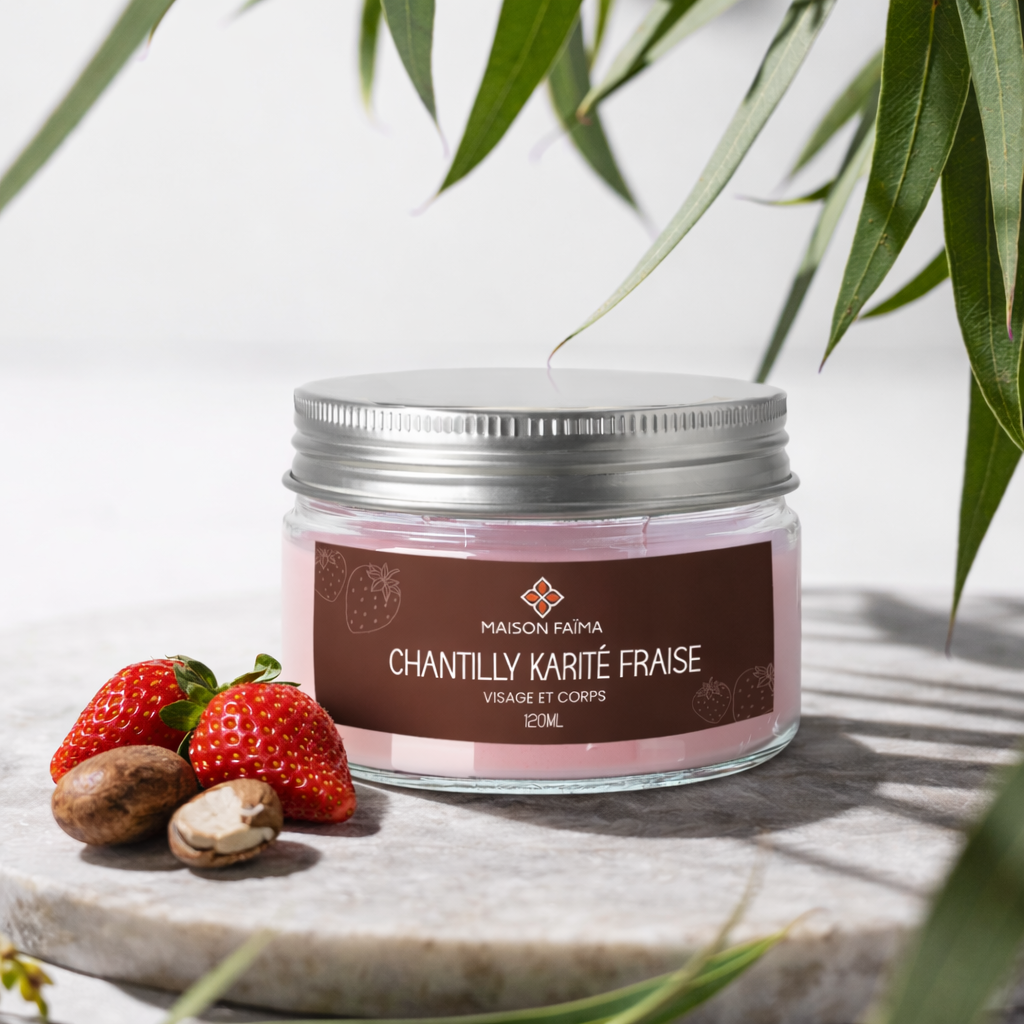 Chantilly de Karité Fraise 120 ml–Soin Hydratant Gourmand Nourrissant pour le Corps